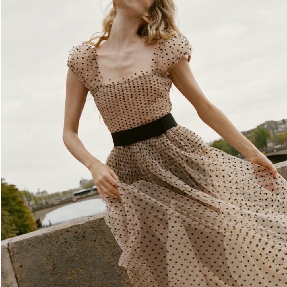 Doen Pamelina Dress Cream - Flocked Dot Tulle Dress - Picture 6 of 7